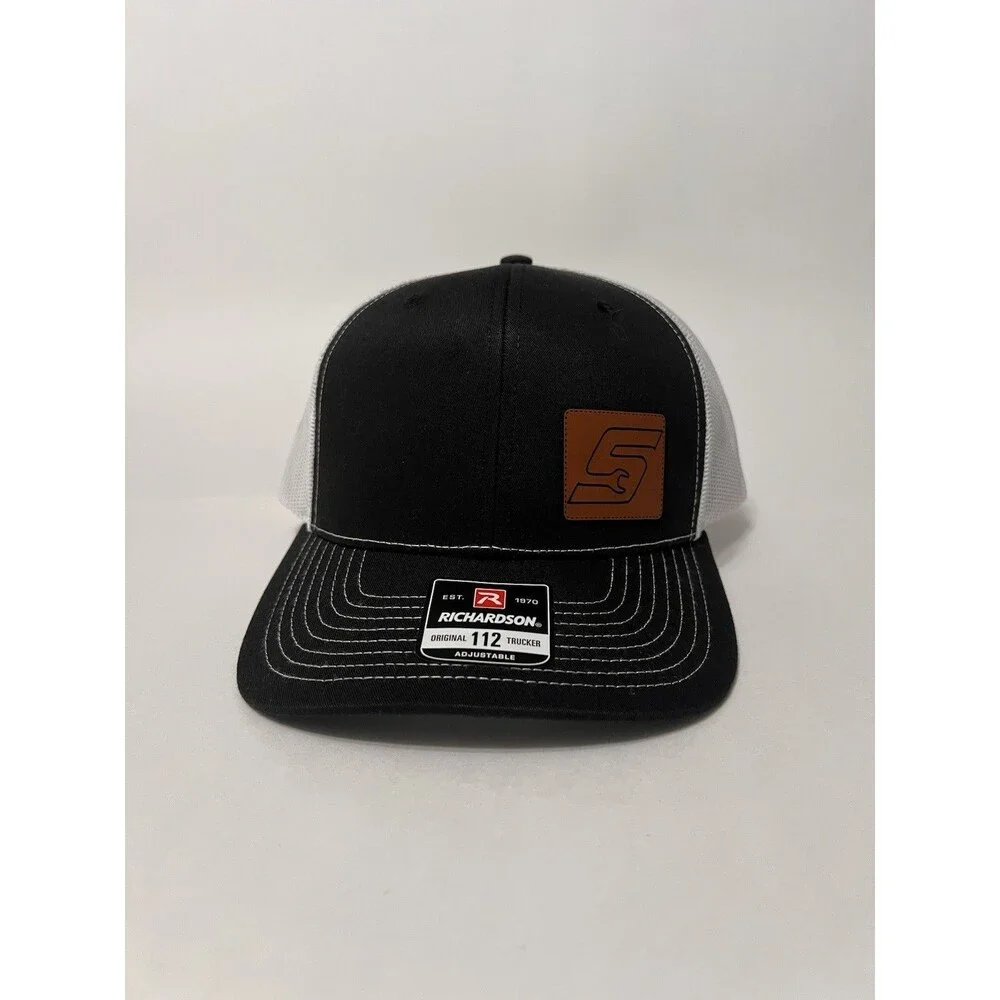 Snap-On Richardson 112 Mesh Back Trucker Hat Brown Leather Patch Black/White NWT